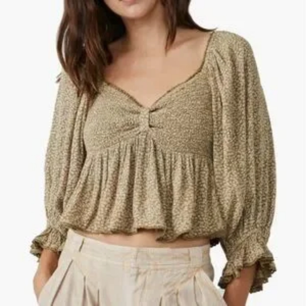 Free People Green and White Blouse with Elegant Design